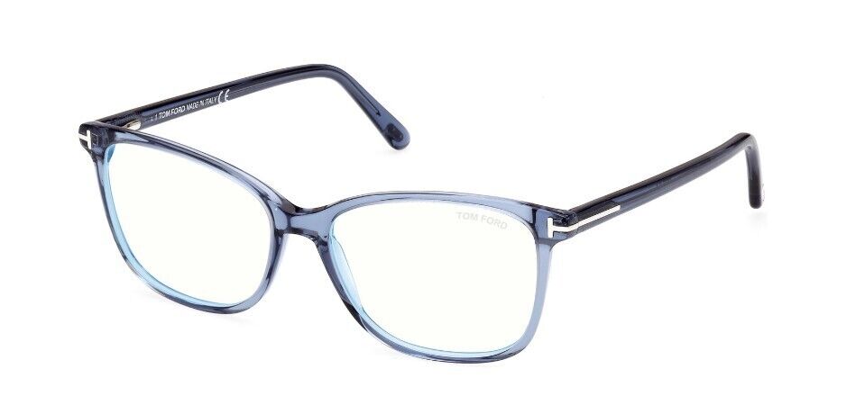 Tom Ford FT5842-B 090 Shiny Blue/Blue Block Square Women's Eyeglasses