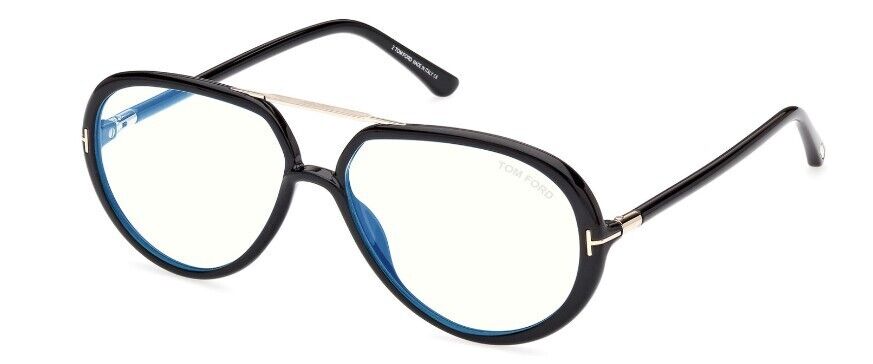 Tom Ford FT5838-B 001 Shiny Black/Blue Block Unisex Eyeglasses