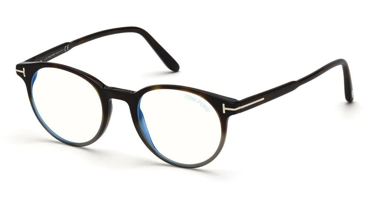 Tom Ford FT5695B 056 Grad. Shiny Havana/Grey Havana Blue Block Round Eyeglasses