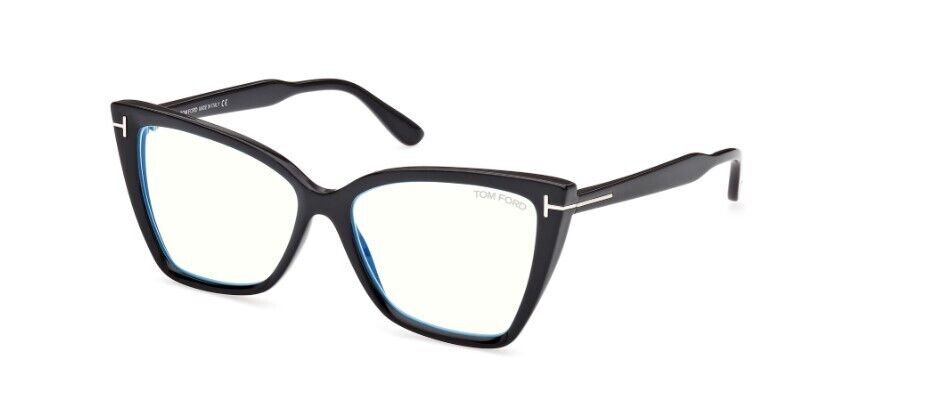 Tom Ford FT5844-B 001 Shiny Black/Blue Block Cat-Eye Women's Eyeglasses