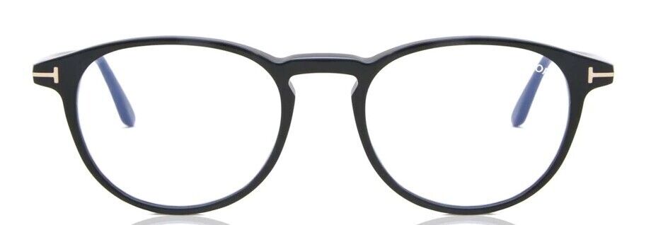 Tom Ford FT5803-B 001 Shiny Black/Blue Block Round Men's Eyeglasses
