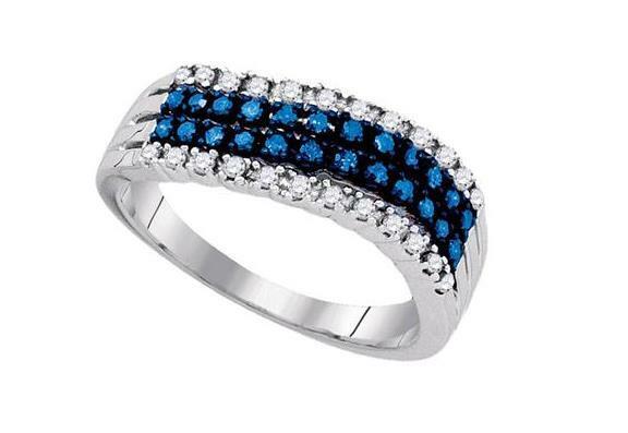 Sterling Silver Blue Diamond Womens Fashion Band Ring 1/2 Cttw