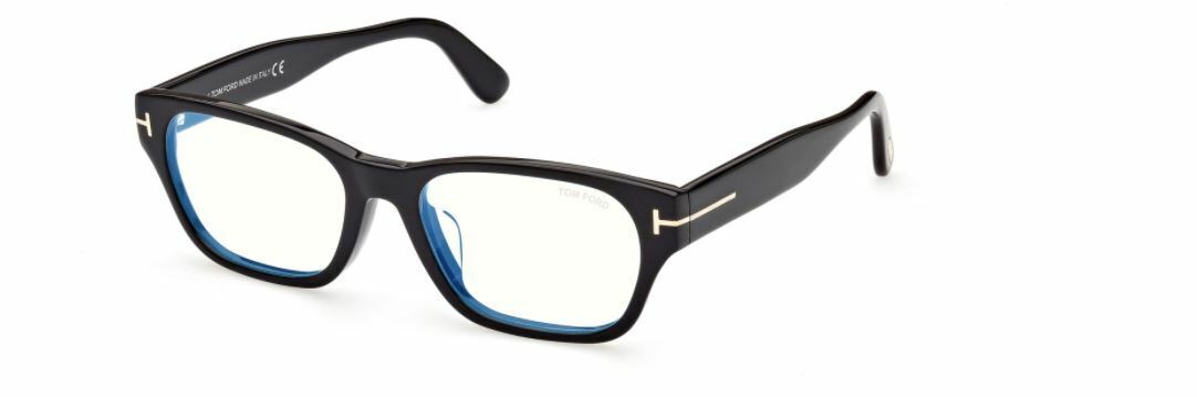 Tom Ford FT5781DB 001 Shiny Black Blue Block Square Men's Eyeglasses