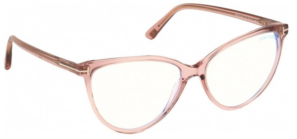 Tom Ford FT5743B 074 Shiny Transparent Pink Blue Block Women's Eyeglasses