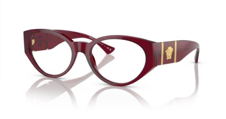 Versace 0VE3345 5430 - Bordeaux transparent/Clear Oval 52 mm Women's Eyeglasses
