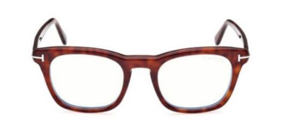 Tom Ford FT5870-F-B 054 Shiny Red Havana/Blue Block Square Men's Eyeglasses