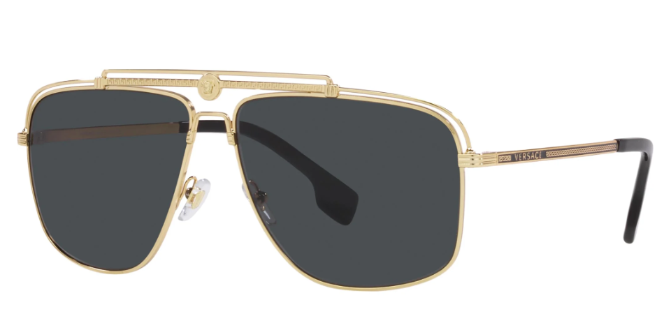 Versace VE2242 100287 Gold/Dark Grey Rectangular 61mm Men's Sunglasses