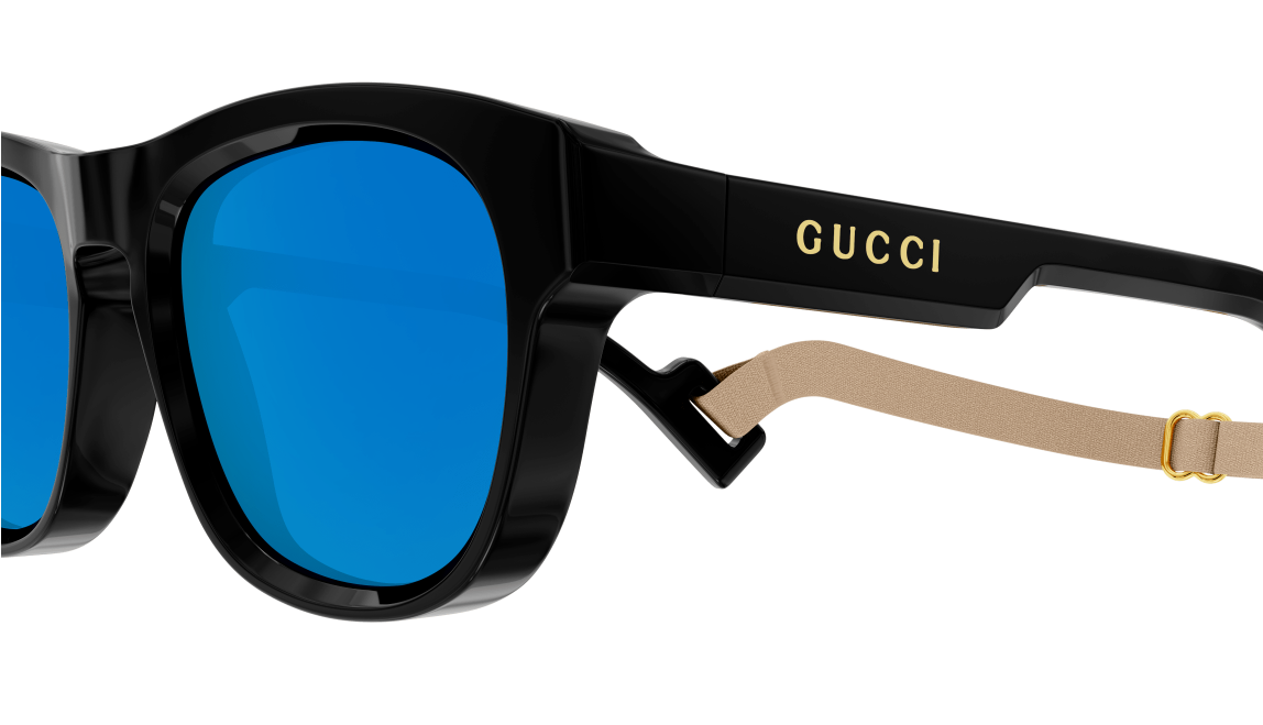 Gucci GG1238S 002 Black/Blue Rectangular Men's Sunglasses