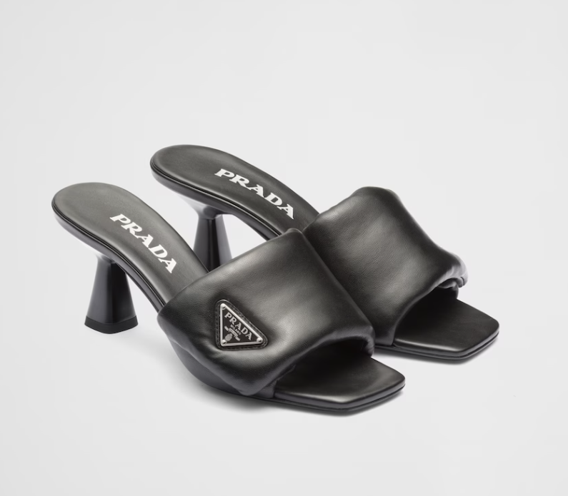 Prada Black Soft Padded Nappa Leather Women's Sandals 1XX654F2DL8 F0002