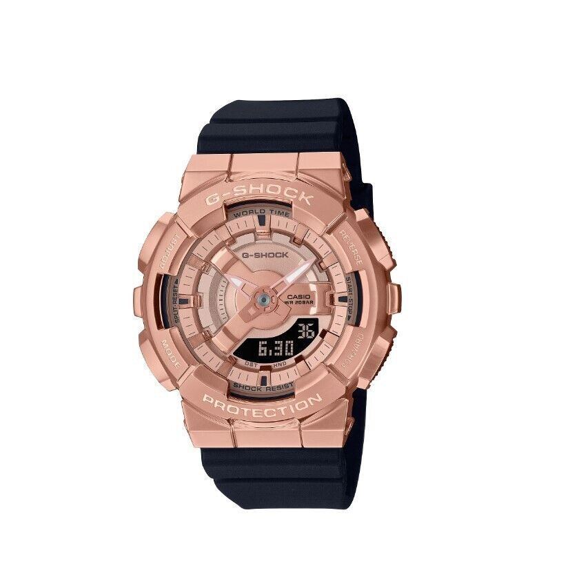 Casio G-Shock Analog-Digital Pink Gold Dial Black Band Women's Watch GMS110PG-1A