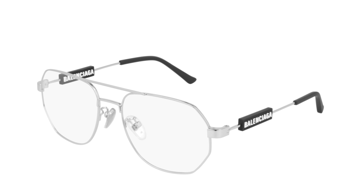 Balenciaga BB 0117O 002 Silver Navigator Unisex Eyeglasses