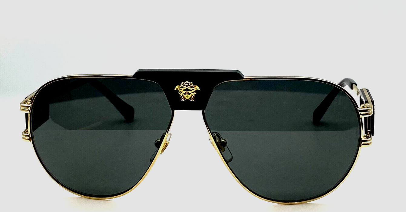 Versace VE2252 100287 Gold/Dark Grey Oval 63mm Men's Sunglasses