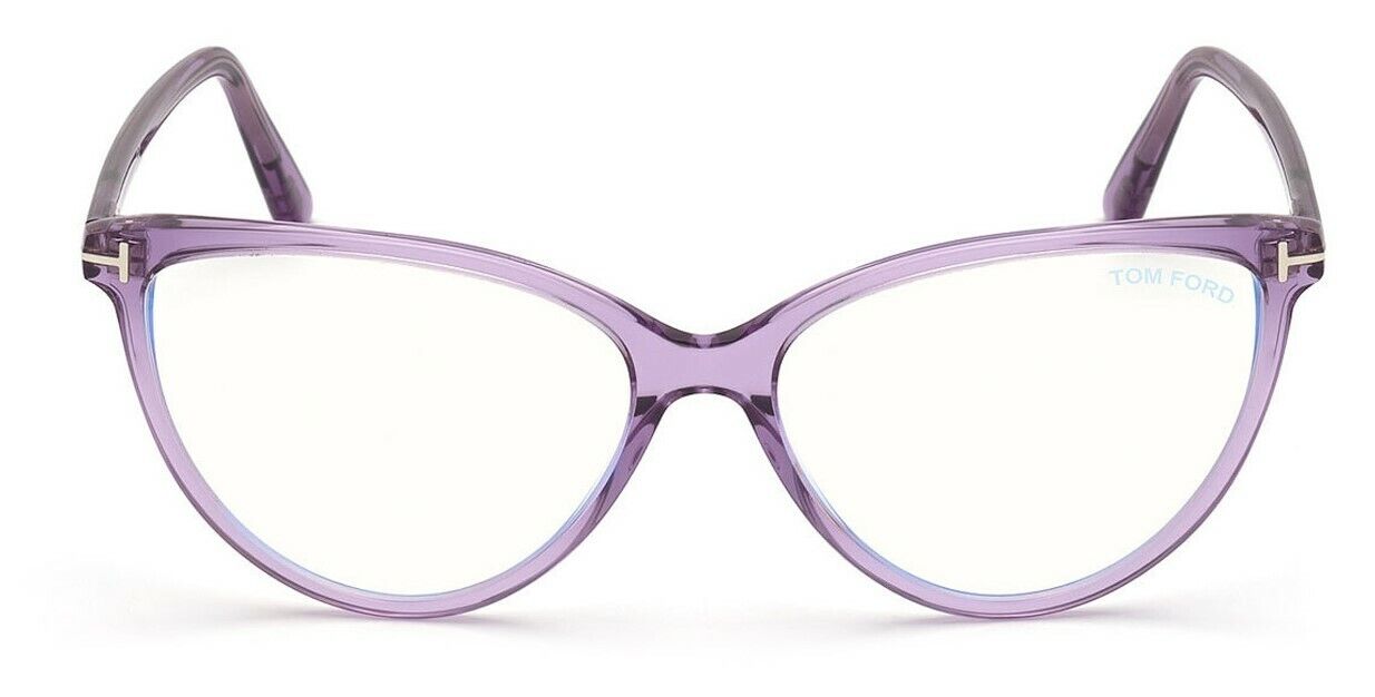 Tom Ford FT5743B 078 Shiny Transparent Lilac Blue Block Women's Eyeglasses