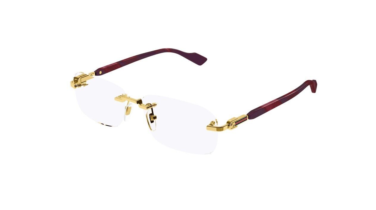 Gucci GG1221O 003 Gold-Burgundy Rectangular Narrow Rimless Men's Eyeglasses