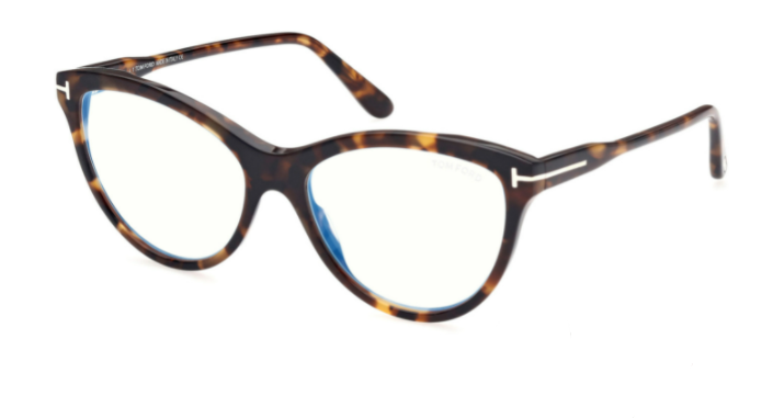 Tom Ford FT 5772B 052 Dark Havana Blue Block/Smoke Grad Eyeglasses With Clip-On