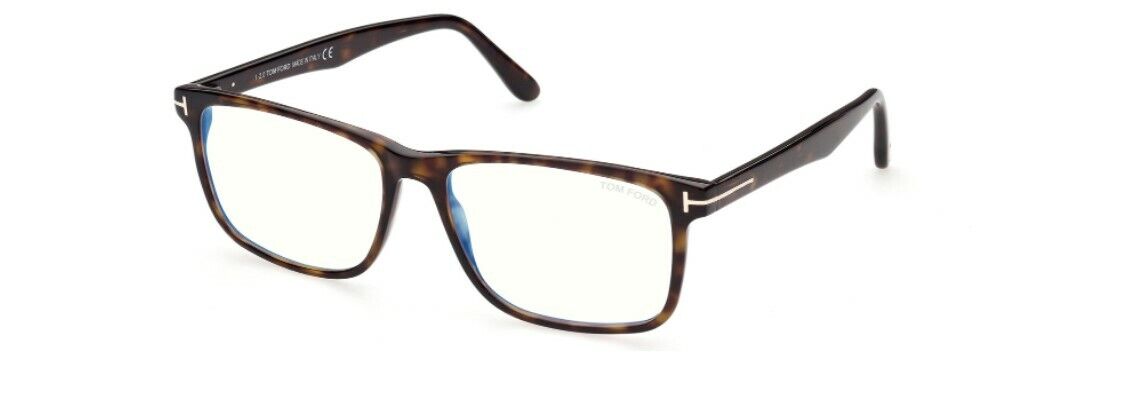 Tom Ford FT5752B 052 Shiny Classic Dark Havana Blue Block Square Eyeglasses