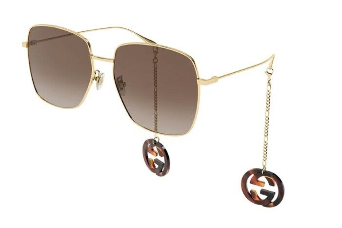 Gucci GG 1031S-003 Gradient Gold/Brown Oversized Metal square Women Sunglasses