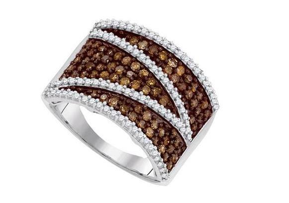 10kt White Gold Brown Diamond Womens Stripe Band Ring 1 Cttw