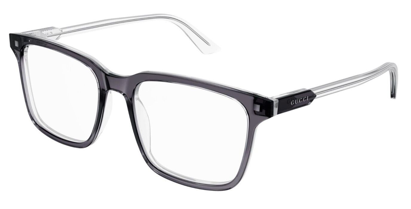 Gucci GG1120O 002 Shiny Transparent Grey Square Rectangular Men's Eyeglasses