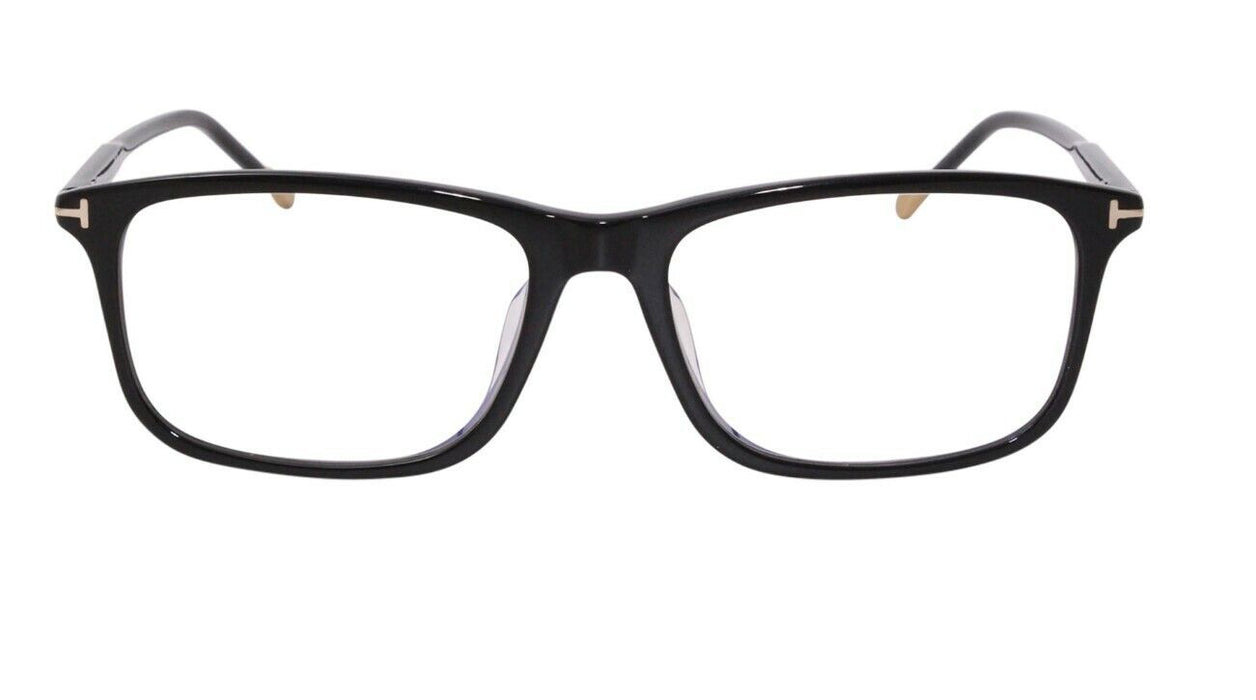 Tom Ford FT5646DB 001 Shiny Black with Rose Gold Tip Blue Block Men's Eyeglasses