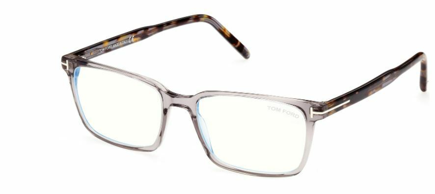 Tom Ford FT5802B 020 Shiny Transparent Grey Havana Blue Block Men's Eyeglasses