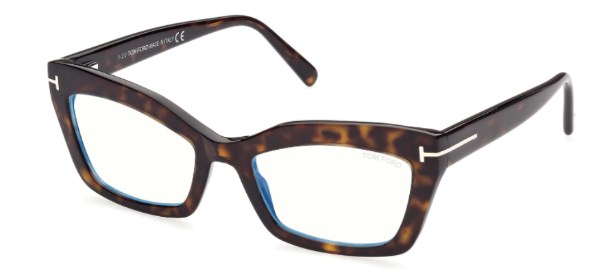 Tom Ford FT 5766-B 052 Shiny Classic Dark Havana Blue Light Blocking Eyeglasses