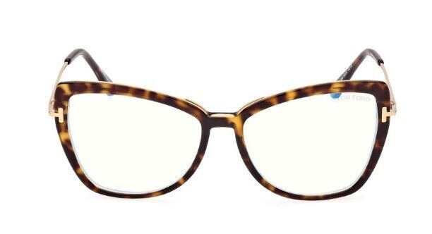 Tom Ford FT5882-B 056 Shiny Dark Havana/Blue Block Butterfly Women's Eyeglasses