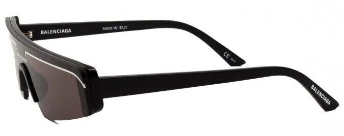 Balenciaga BB 0003S 001 Black/Grey Shield Semi Rimless Unisex Sunglasses