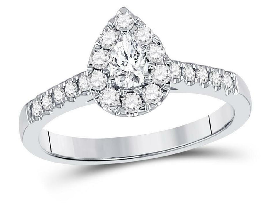 14kt White Gold Pear Diamond Solitaire Womens Bridal Ring 1/2 Cttw