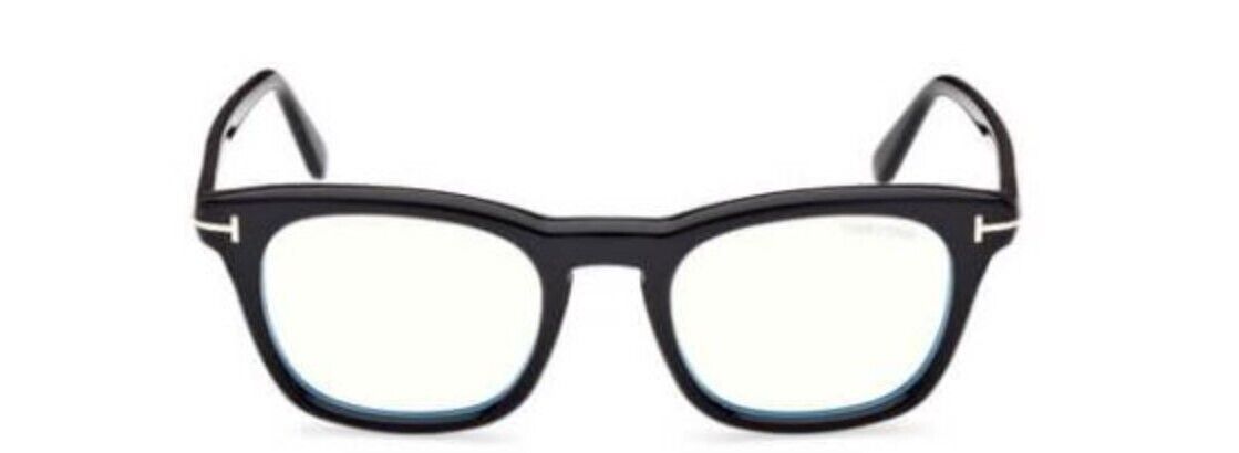 Tom Ford FT5870-F-B 001 Shiny Black/Blue Block Square Men's Eyeglasses