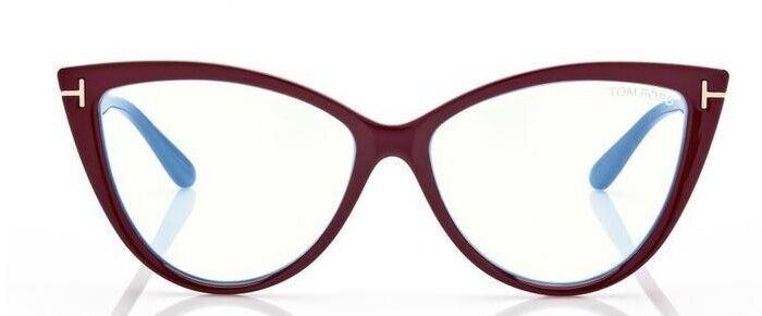 Tom Ford FT5843-B 074 Shiny Bordeaux/Blue Block Cat-Eye Women's Eyeglasses