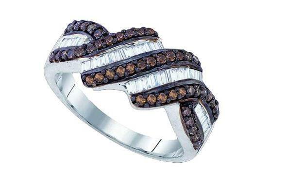 Sterling Silver Diamond Womens Fashion Brown Band Ring 3/4 Ct