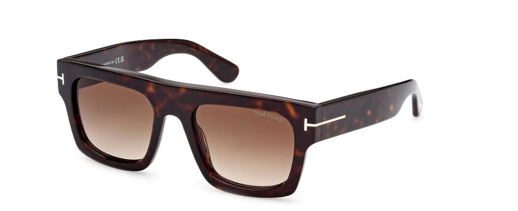 Tom Ford FT0711 Fausto 52F Shiny Dark Havana/Brown Gradient Square Sunglasses