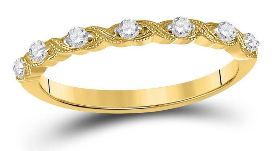 14kt Yellow Gold Diamond Womens Stackable Band Ring 1/8 Cttw