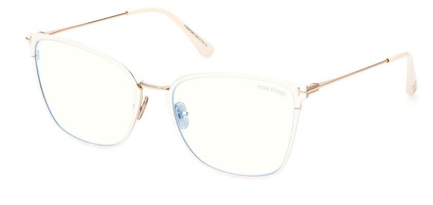Tom Ford FT5839-B 025 Shiny Ivory/Blue Block Butterfly Women's Eyeglasses