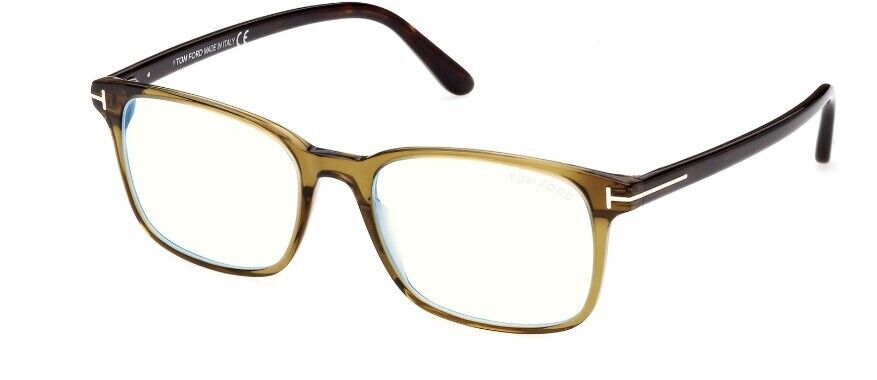 Tom Ford FT5831-B 096 Shiny Transparent Olive/Blue Block Square Men's Eyeglasses