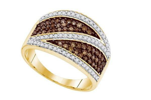 10kt Yellow Gold Brown Diamond Womens Crossover Stripe Band Ring 3/4 Cttw