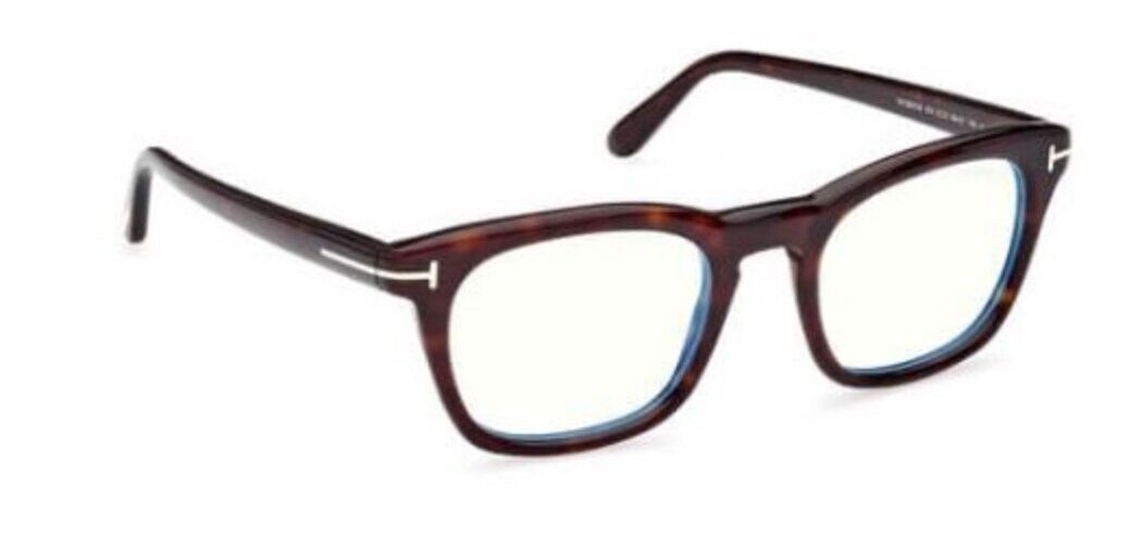 Tom Ford FT5870-F-B 052 Shiny Dark Havana/Blue Block Square Men's Eyeglasses
