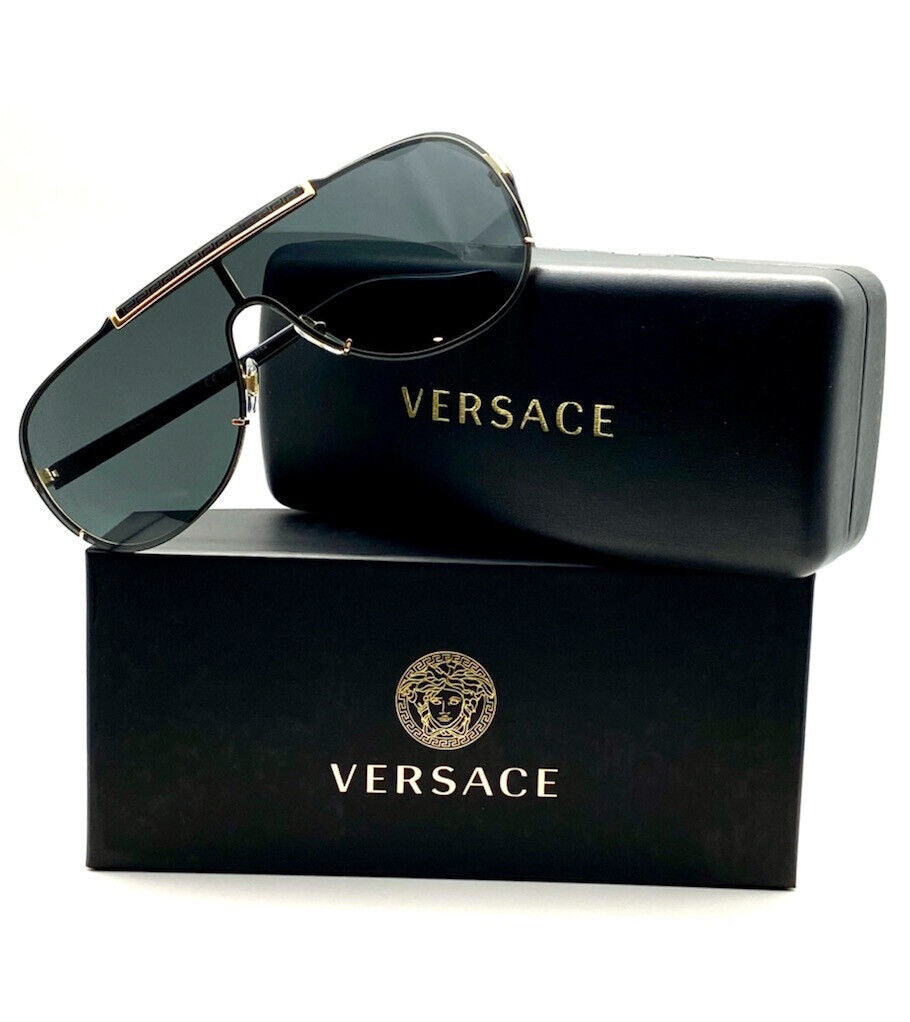 Versace VE2140 100287 Black-Gold/Gray Metal Men's Sunglasses