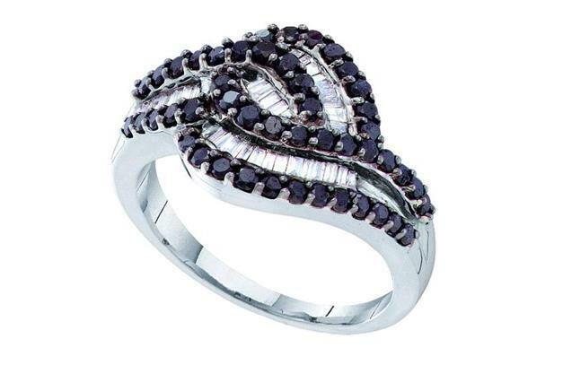 14kt White Gold Black Diamond Womens Stripe Band Ring 3/4 Cttw