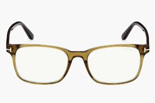 Tom Ford FT5831-B 096 Shiny Transparent Olive/Blue Block Square Men's Eyeglasses