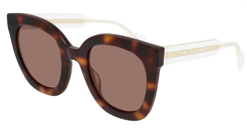 Gucci GG 0564SN 002 Havana Brown Transparent Crystal Cat-Eye Unisex Sunglasses