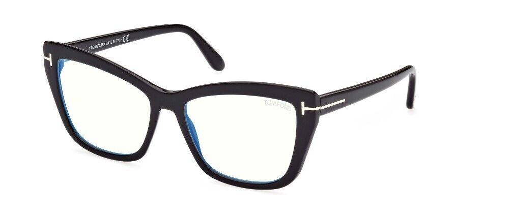 Tom Ford FT5826-B 001 Shiny Black/Blue Block Cat-Eye Women's Eyeglasses
