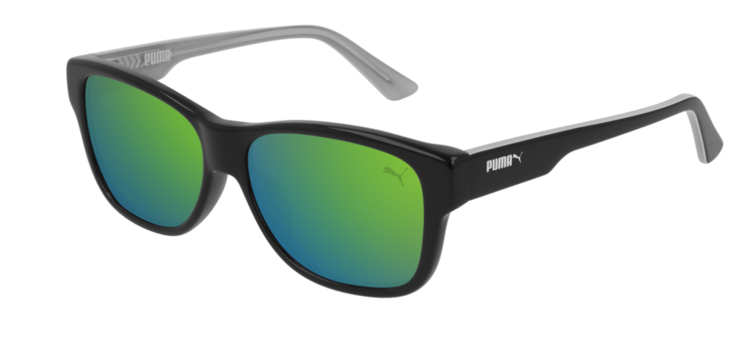 Puma PJ 0004S 009 Black/Green Mirrored Rectangle Kids Sunglasses