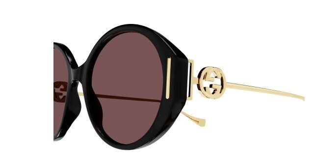 Gucci GG 1202S 001 Black-Gold/Brown Oversize Round Women's Sunglasses