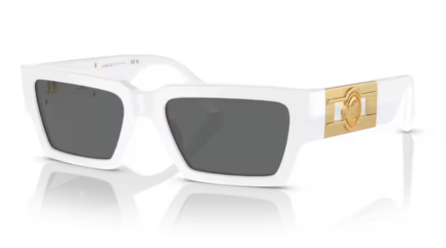 Versace 0VE4459F 314/87 White/Dark Grey Rectangular Men's Sunglasses