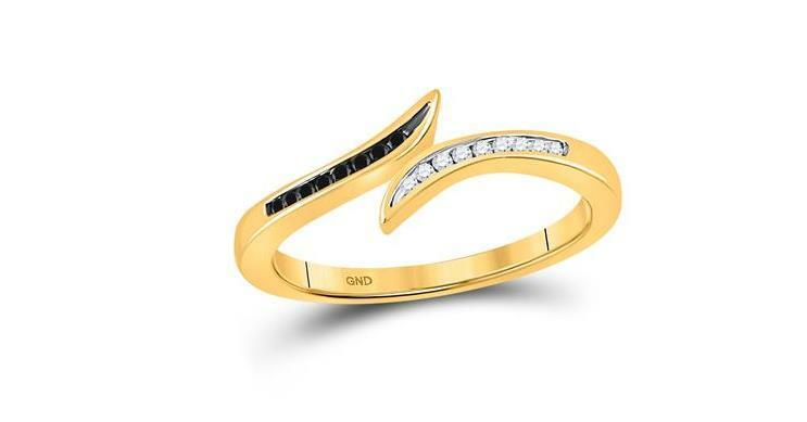 10kt Yellow Gold Black Diamond Womens Slender Bypass Band Ring 1/10 Cttw