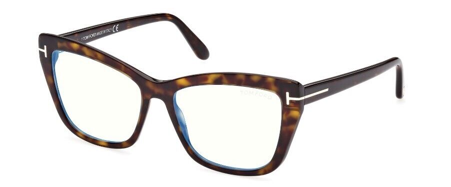 Tom Ford FT5826-B 052 Dark Havana/Blue Block Cat-Eye Women's Eyeglasses