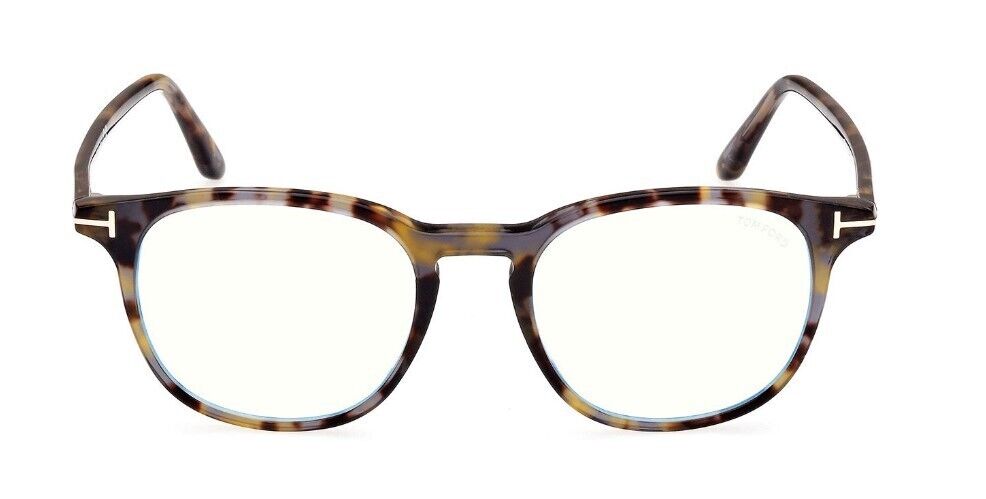 Tom Ford FT5832-B 55 Shiny Coloured Havana/Blue Block Round Men's Eyeglasses