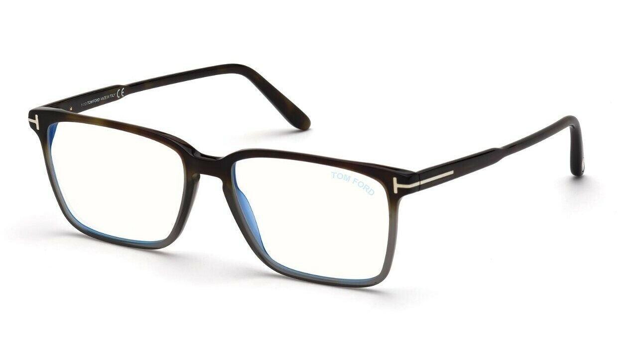 Tom Ford FT5696B 056 Grad. Shiny Havana/Grey Havana Blue Block Men's Eyeglasses
